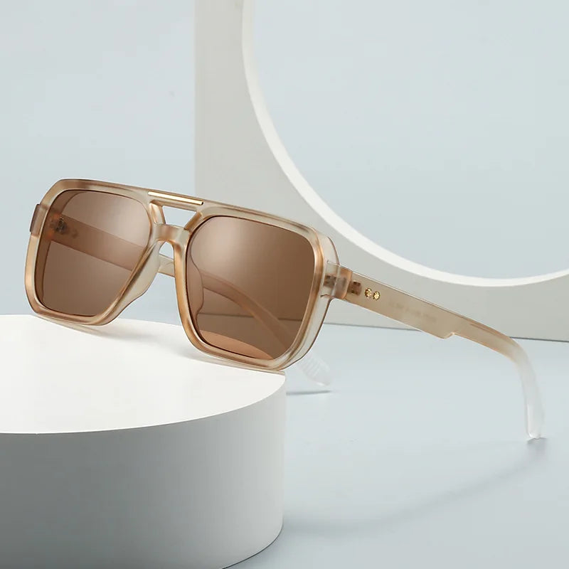 DOISYER 2024 Vintage Double Bridge Rectangle PC Frame Sunglasses UV400 Retro Square Sun Glasses for Women and Men