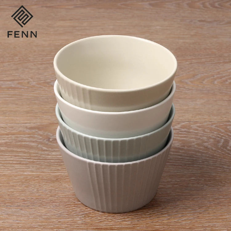 FENN Nordic Stackable Fluted Design Different Size Unique Salad Rice Bowls Ceramic Cereal Bowls for Restaurant Home