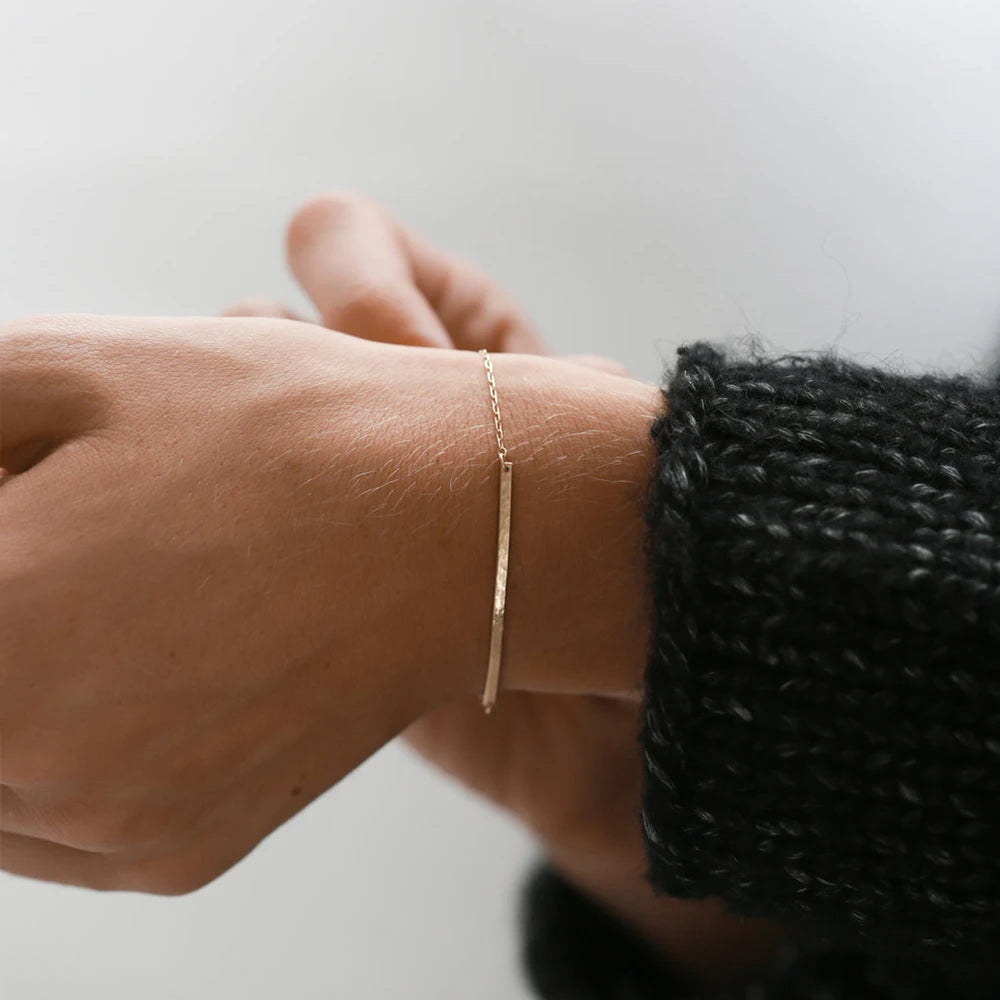 Long Bar Stainless Steel Bracelet Men Thin 14k Gold Name Plated Minimalist Bracelet Fine Jewelry Wholesale Adjustable Bracelet