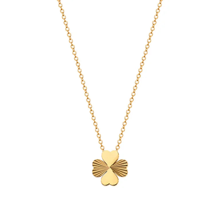 Wholesale New Women 18k Gold Plated Titanium Steel Pendant Necklace Four Leaf Flower Necklace
