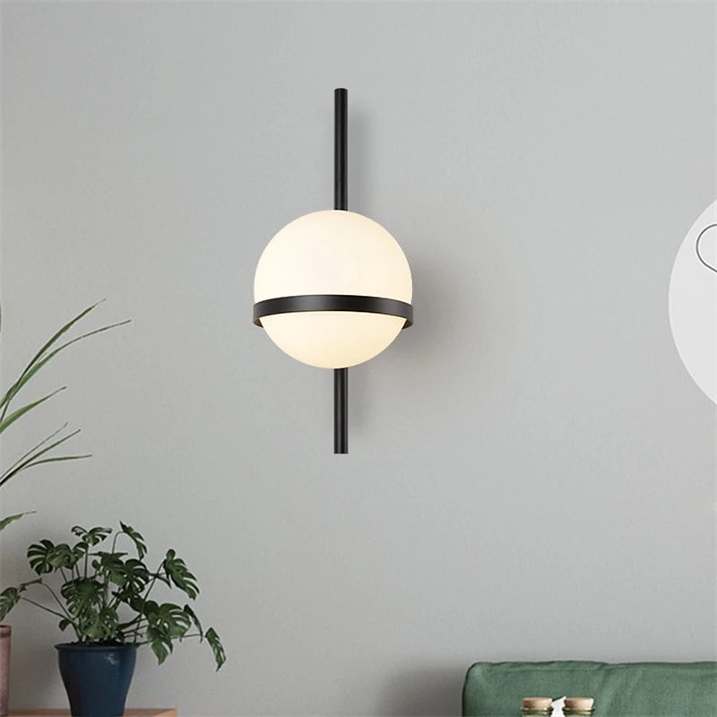 Nordic Glass Ball Wall Lamp Modern Creative Wall Sconce Round Moon Bedside Lamp Living Room Corridor Wrought Luminaire Lighting