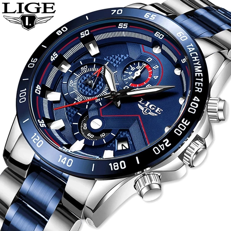 2022 LIGE 9982 Mens Watches Men Business Analogue Clock Fashion Stainless Steel Sports Waterproof Luminous Watch Relojes Hombre