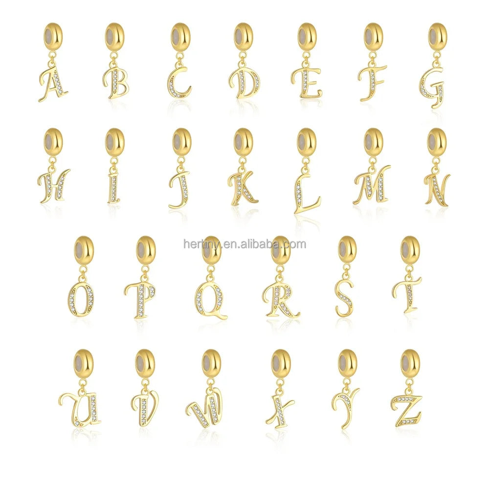 A-Z Initial Letter Charm with Silicone Adjustment Beads 925 Sterling Silver CZ 26 Alphabet Letter Pendant for Jewelry Making
