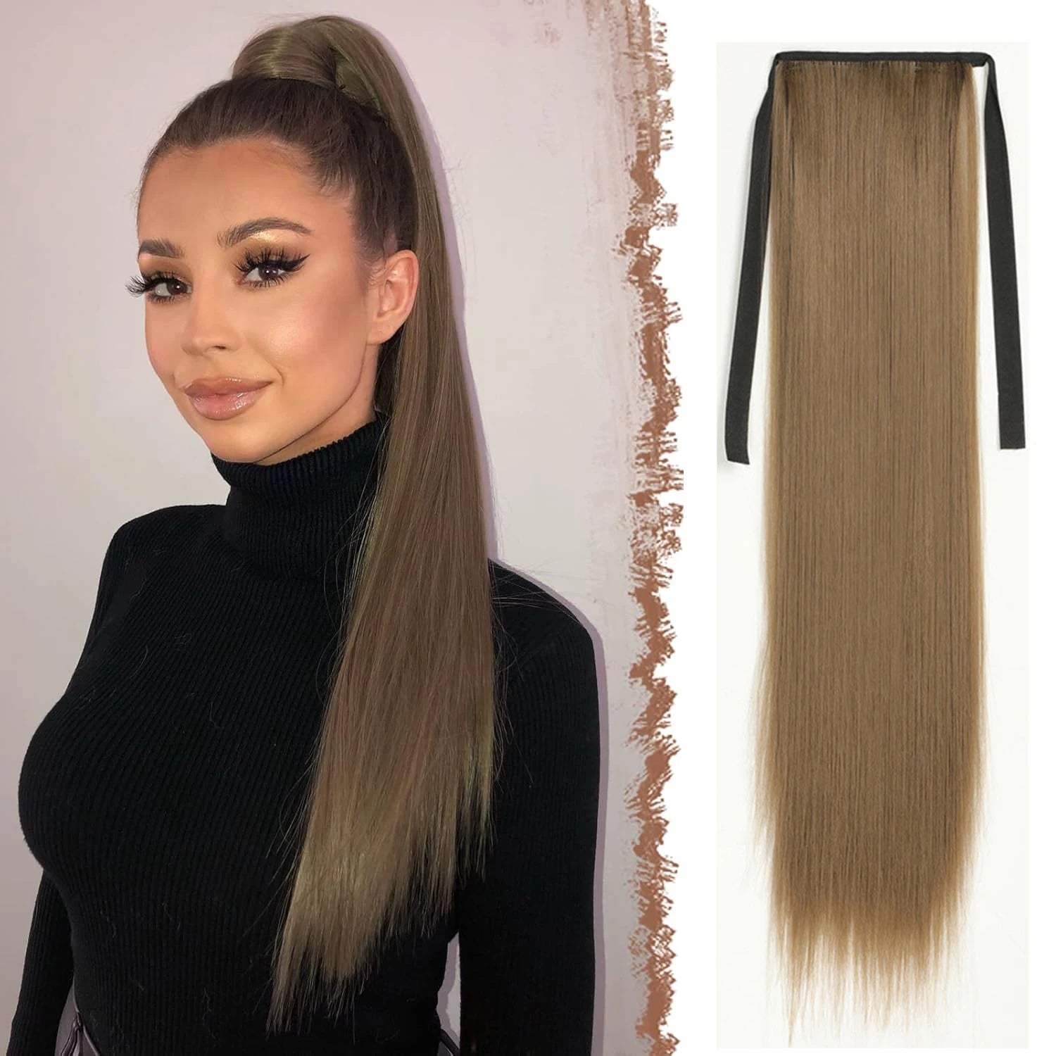 Synthetic Ponytail Long Straight Drawstring Ribbon Hair Blonde Pony Tail Clip in Extensions Women Hairpieces