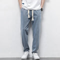 Autumn Winter Men's Jeans Cotton Soft Drawstring Straight Pants Elastic Waist Vintage Korea Casual Trousers Male Plus Size S-5xl