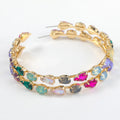 Hot Sale Luxury Gemstone Earrings Statement Rhinestone Round Colorful Cubic Zirconia Hoop Earrings for Women