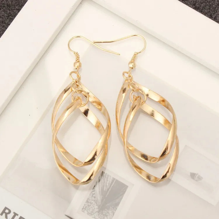 Fashion Super Bright Alloy Ear Nails Twisted Diamond Multilayer Earrings Double Ring Lady OL EARRINGS Hoop