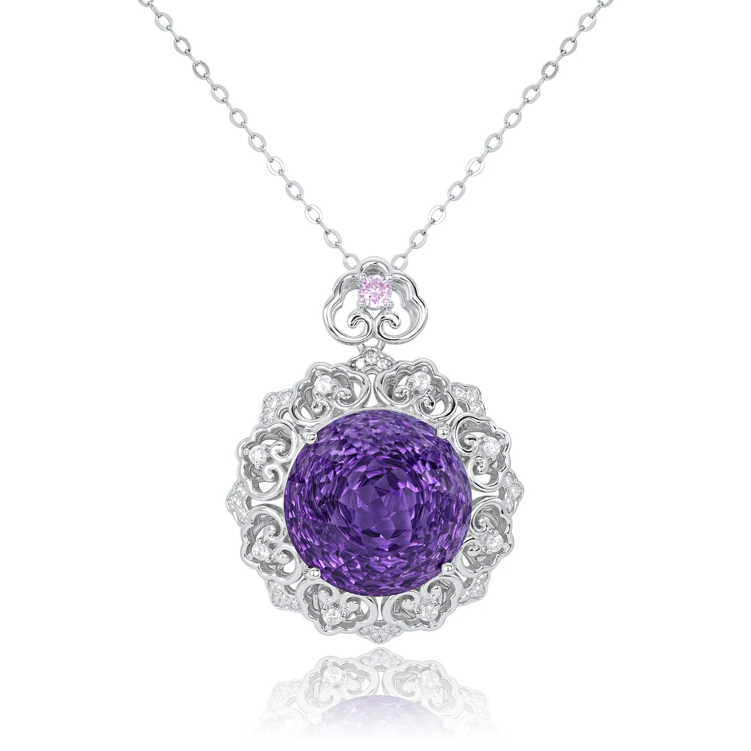 YBO Luxury 925 Sterling Silver Pendant Ring Vintage Woman's Amethyst Gemstone Necklace Geometric Shape Rhodium for Wedding