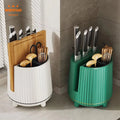 Hot Selling Kitchen Knife Spoon Chopsticks Storage Rack Rotatable Plastic Block & Roll Bag Holder