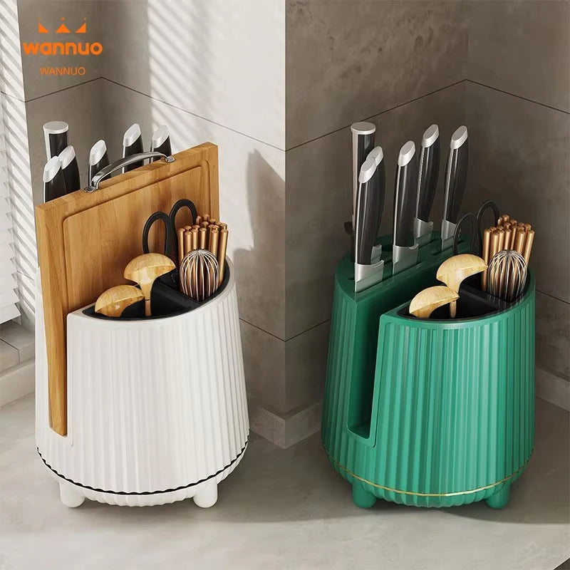 Hot Selling Kitchen Knife Spoon Chopsticks Storage Rack Rotatable Plastic Block & Roll Bag Holder