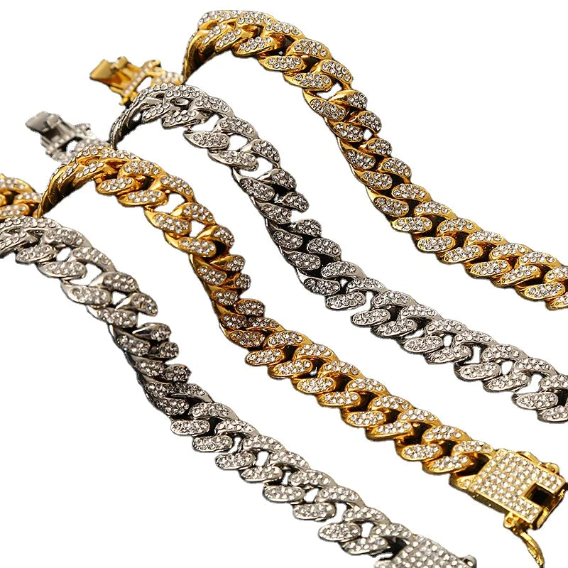BINSHUO Wholesale Customization Hip-Hop Jewelry Miami Gold Diamond Chunky Ice Out Men's Cuban Link Chain Bracelet