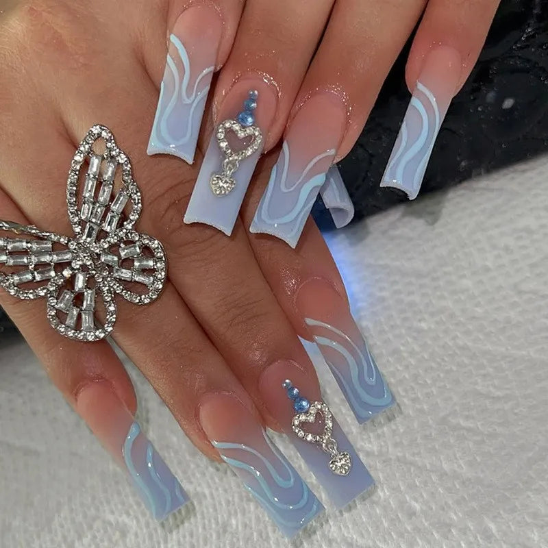 Customized Long Ballerina Acrylic Nail Supplies New Design Diamond French Press Nails for Fingers New Collection Artificial