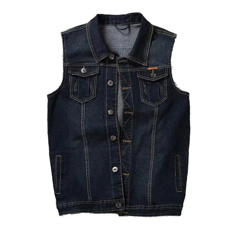 RNSHANGER New Spring Autumn Vintage Design Men's Denim Vest Male Black Sleeveless Jackets Men Hole Jeans Vest