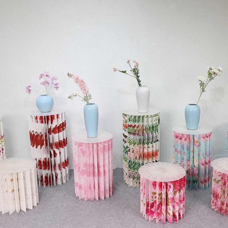 Vv115 Wedding Supplies Paper Craft Print Folding Cylinder Display Stand Dessert Flower Table Wedding Decorations Ceremony Props