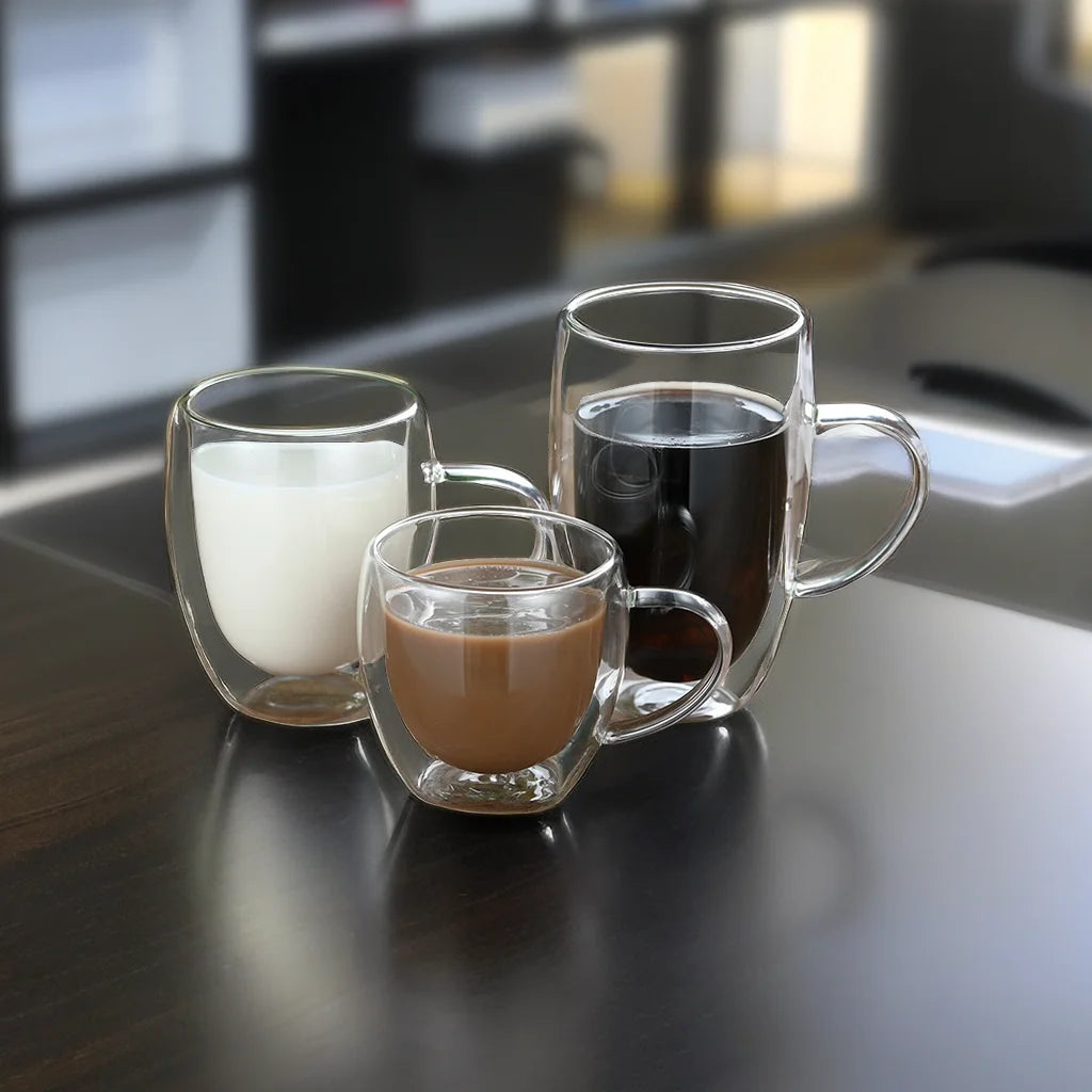 250 350 450ml Borosilicate Double Wall Glass Coffee Mug With Handle Glass Cup for Beer Juice Water Wine Drinking