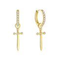 Fashion Jewelry 925 Sterling Silver Cross Diamond Zircon Drop Pendant Gold Plated Hoop Earrings for Women