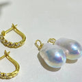 Women's 10-14mm Baroque Edison Pearl Hoop Earrings 18K Gold Plated White Elegant Jewelry