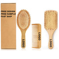 Custom Logo Massage Brush Eco-friendly Daily Use Natural Bamboo and Wood Comb Set Biodegradable Long Handle Grooming Tool
