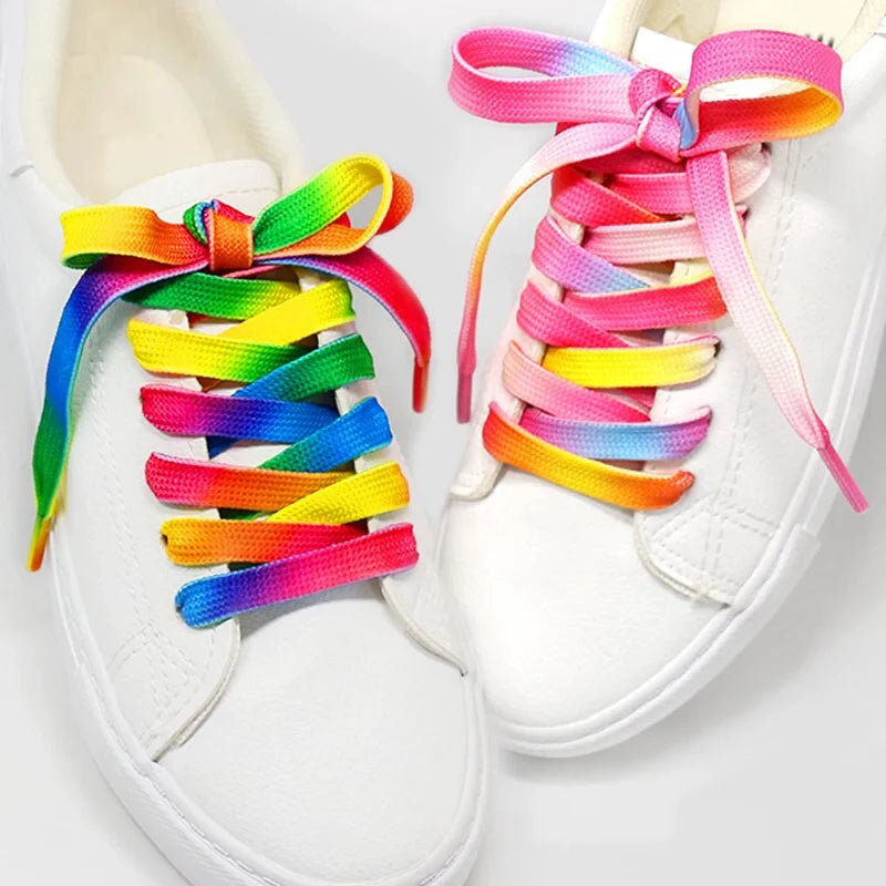 Colorful Rainbow Gradient Print Flat Canvas Shoe Laces Men's and Women's Casual Chromatic Shoes Made of Durable Polyester
