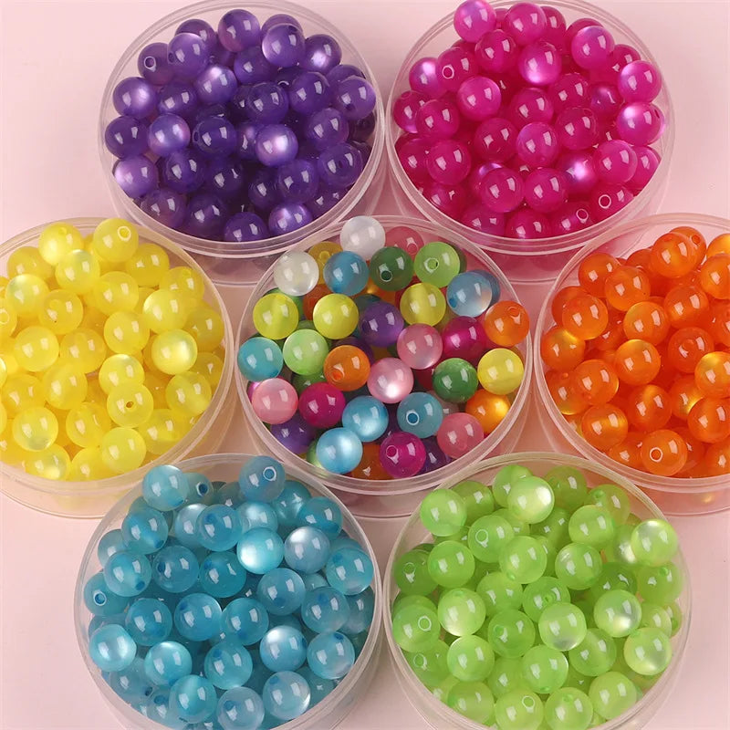 DS Factory Wholesale Resin Imitation Cat Eye Round Beads Color Straight Hole Loose Beads for Jewelry Making
