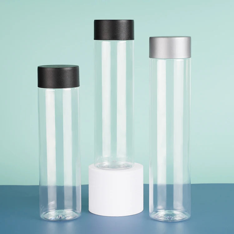 BPA Free 250ml-500ml Round Plastic PET Juicer Bottle for Orange Fruit Milk Tea Beverages With Custom Logo Screw Cap for Packing