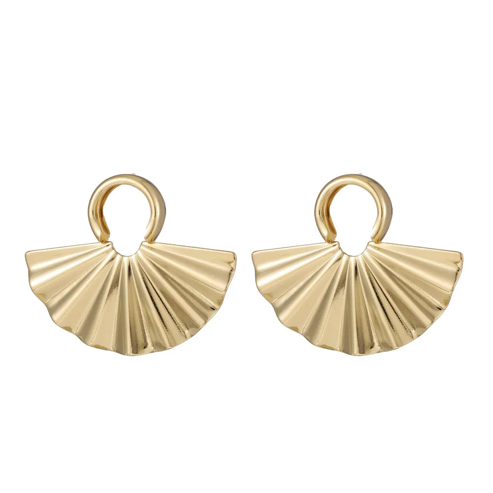 INS Style Simple Exaggerated Pleated Fan-shape Metal Earrings Fashion Gold-plated Folding Fan Hoop Earrings for Women