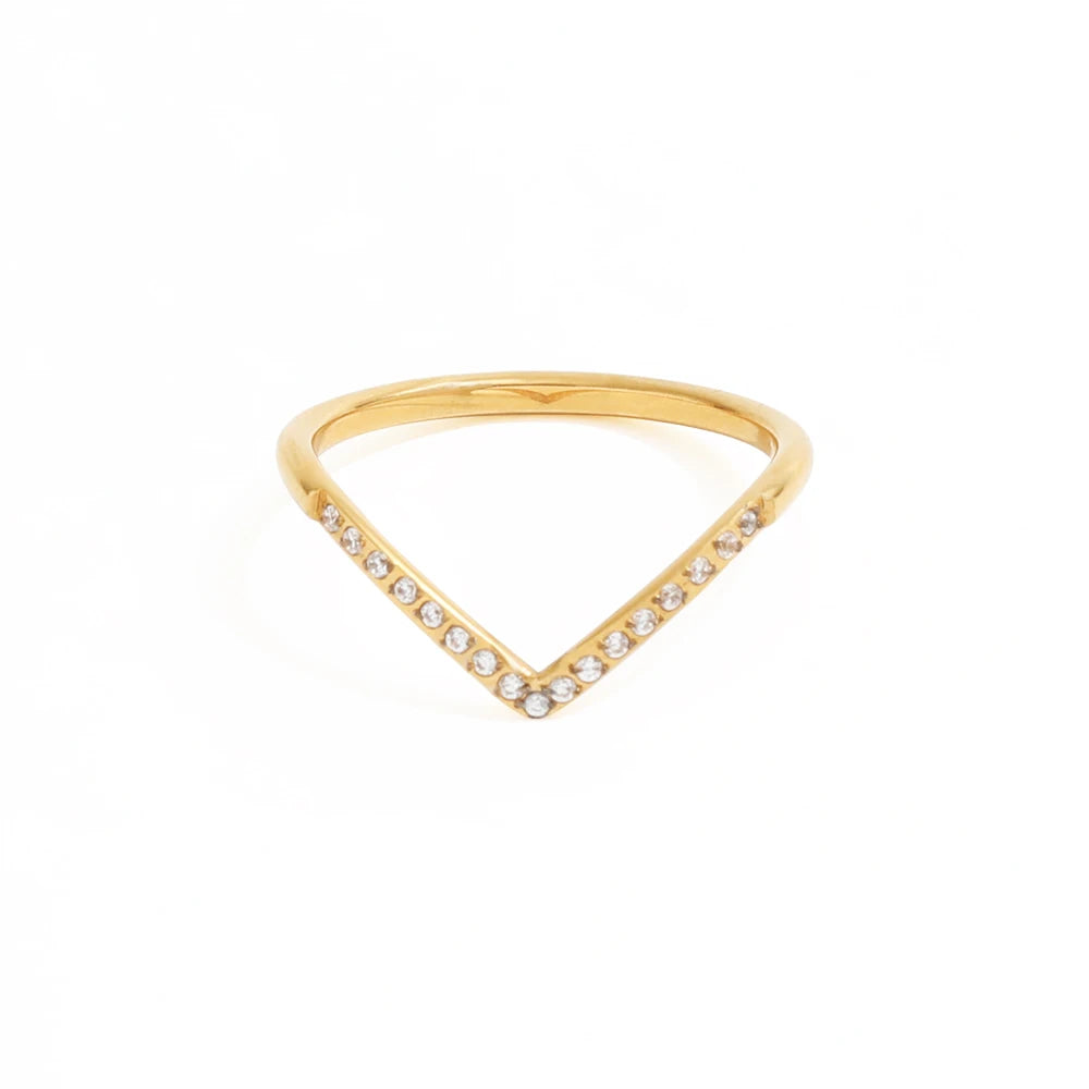 Fenny 18K Gold Plated Hot Seller Personality Fine Dainty Zirconia Half Pave Arrow Shaped Stainless Steel Ring for Women