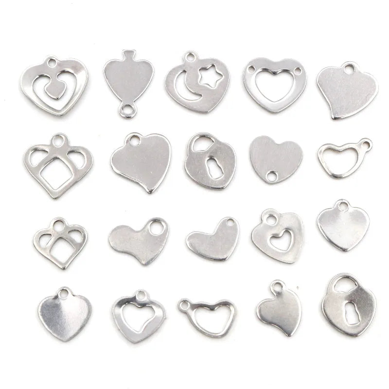 50pcs/lot No Fade 316 Stainless Steel Hollow Lovely Heart Charms Pendant DIY Necklace Bracelet Jewelry Making Findings Supplies