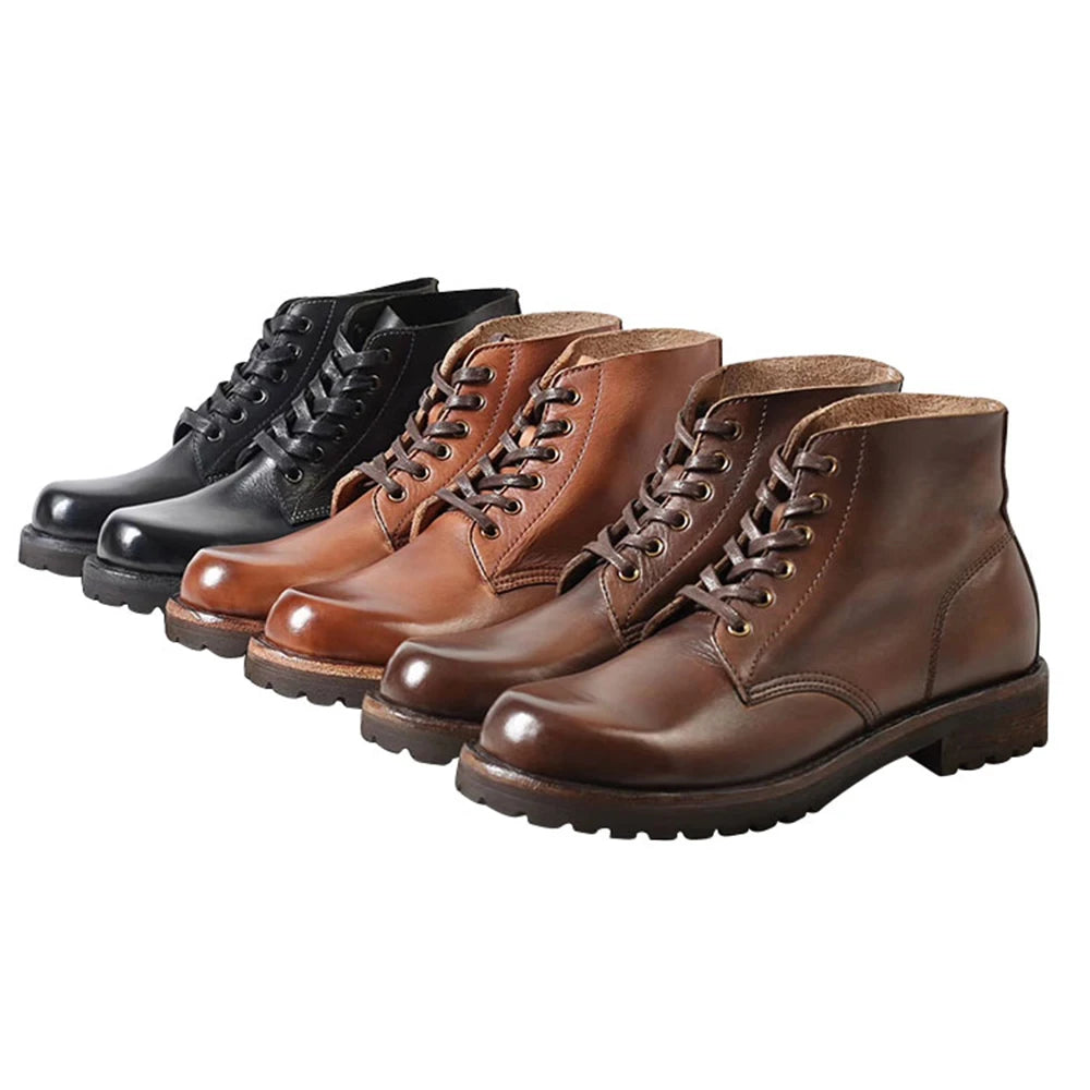 Factory Supply Leather Cowboy Boots for Men Soft Design Durable Breathable Rubber Solid Top Layer Cowhide Shoes
