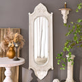 INNOVA HOME Luxury Large Floor Mirror Antique White Wooden Ornate Distressed Design Metal Wall Decorative Minimalist