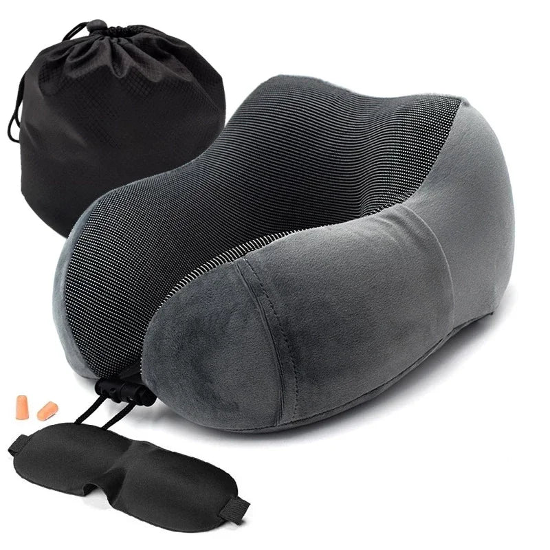 Portable Soft U-Shape Memory Foam Neck Pillow with Polyester/Cotton Cover Customizable Includes Black Storage Bag