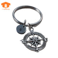 Customized Personalized Initial Charm Direction Nautical Compass Keychain for Adventure Gift