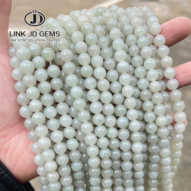 JD 8mm 10mm Smooth Round Loose Beads 1A Natural Light Green Jade Beads for DIY Needlework Necklace Bracelet Jewelry Making