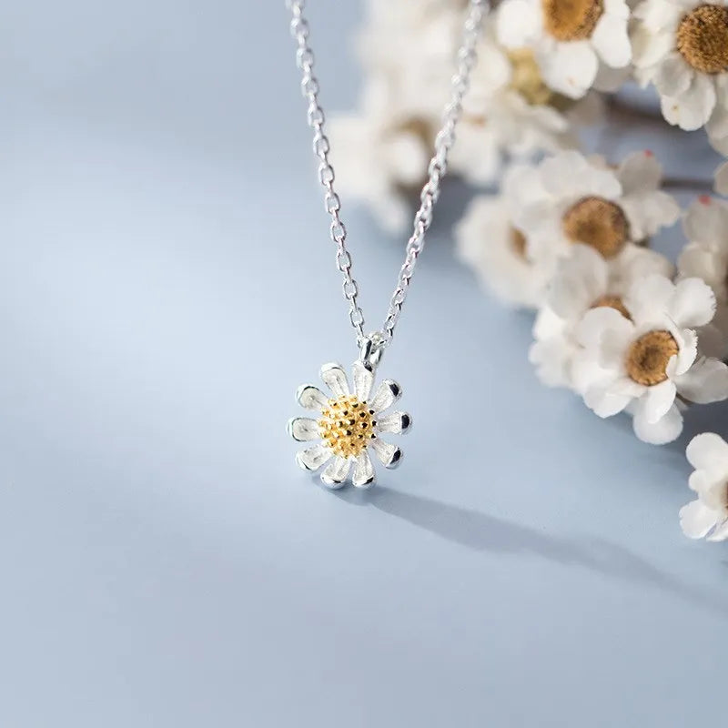 925 Sterling Silver Dainty Daisy Pendant Necklace Trendy Beautiful Flower Necklaces Fine Jewelry for Women