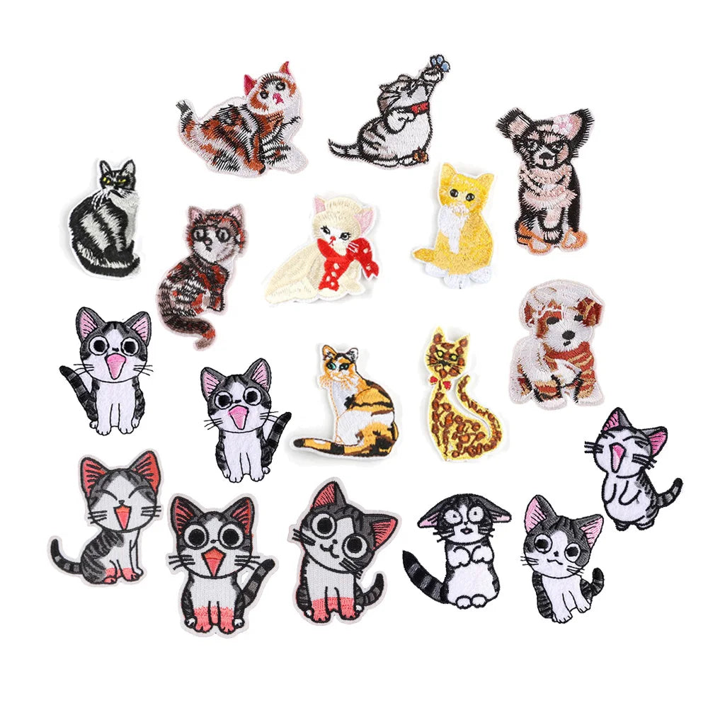 Cute Cartoon Decorative Woven Material Iron on Embroidery Cat Patches for Kids Children Clothing