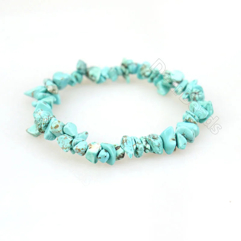 Natural Raw Chip Blue Turquoise Beads Bracelets Stretch Healing Crystal Jewelry for Women