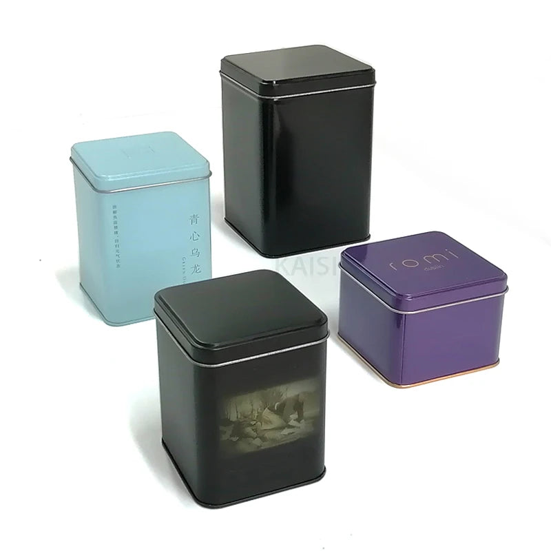 Wholesale Black square Metal Tea Tins with Hinge Lids