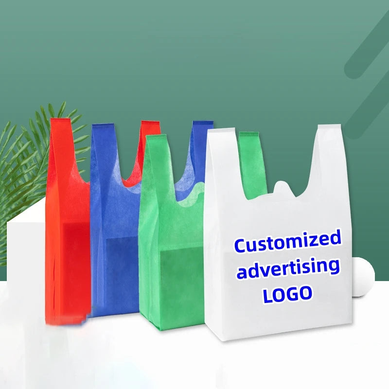 Customized Non-woven Fabric Bags Advertising Laminated Vest Bags Supermarket Shopping Eco-friendly Handbags