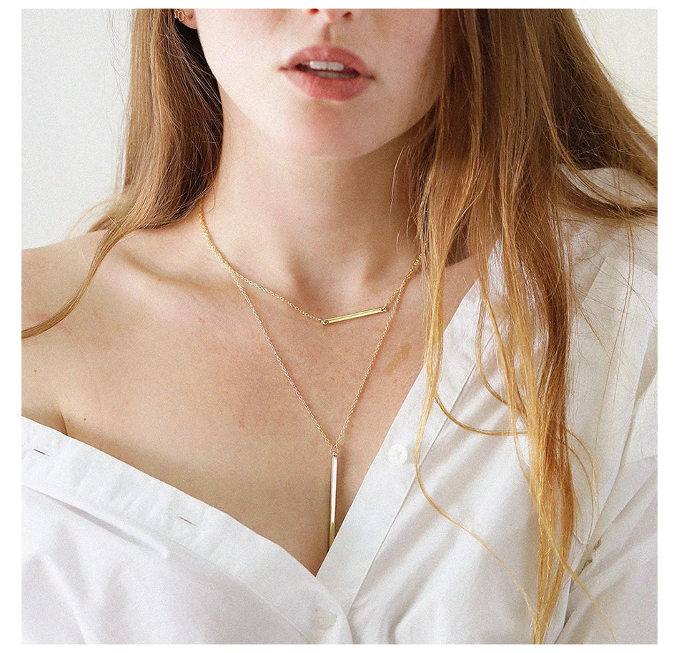 EManco Bar Pendant Multi Layered Necklace for Women Fine Stainless Steel Necklace 2021 Trendy 14k Gold Plated Jewelry Wholesale