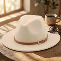 56-60cm White/Black Wide Brim Fedora Hat Women Men Wool Felt Hats With Metal Chain Decor Panama Jazz Chapeau Hat Panama Cap