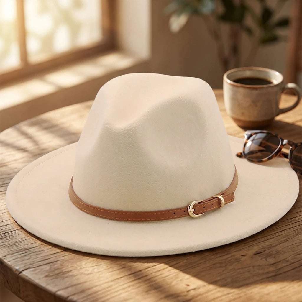 56-60cm White/Black Wide Brim Fedora Hat Women Men Wool Felt Hats With Metal Chain Decor Panama Jazz Chapeau Hat Panama Cap