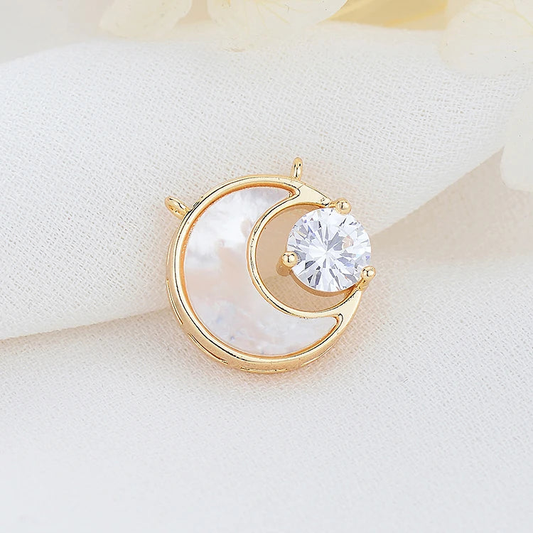 14K Brass Gold Plated Diy Jewelry Accessories Shell Zircon Moon Charms Necklace Bracelet Making Pendant