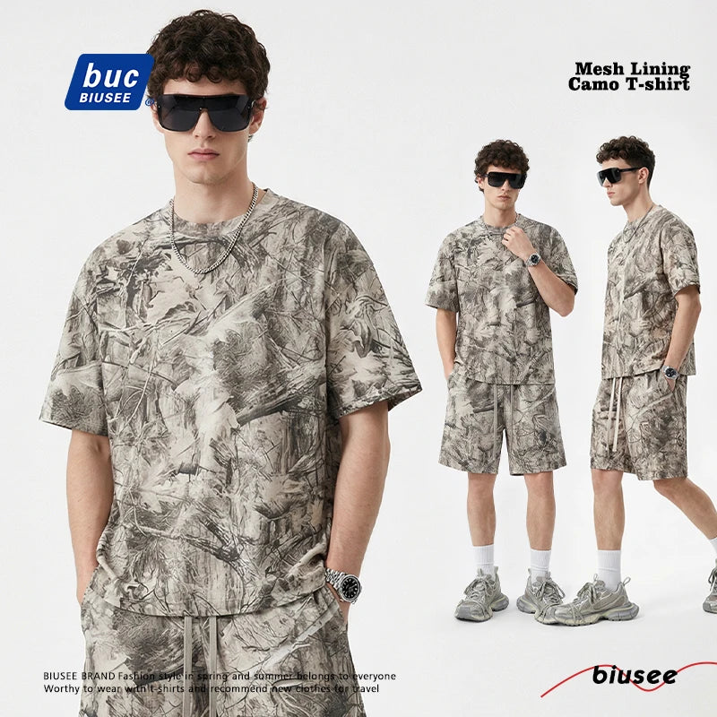 Custom Quick Dry Camouflage High Street Loose Fit T-Shirt Men Women Cotton Blend Mesh Lined Outdoor Casual Fitness