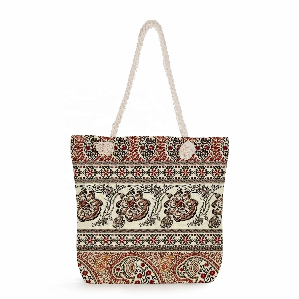Factory Wholesale Cotton Linen Custom Geometric Print Shoulder Student Storage Large Capacity Tote Beach Bag for Women