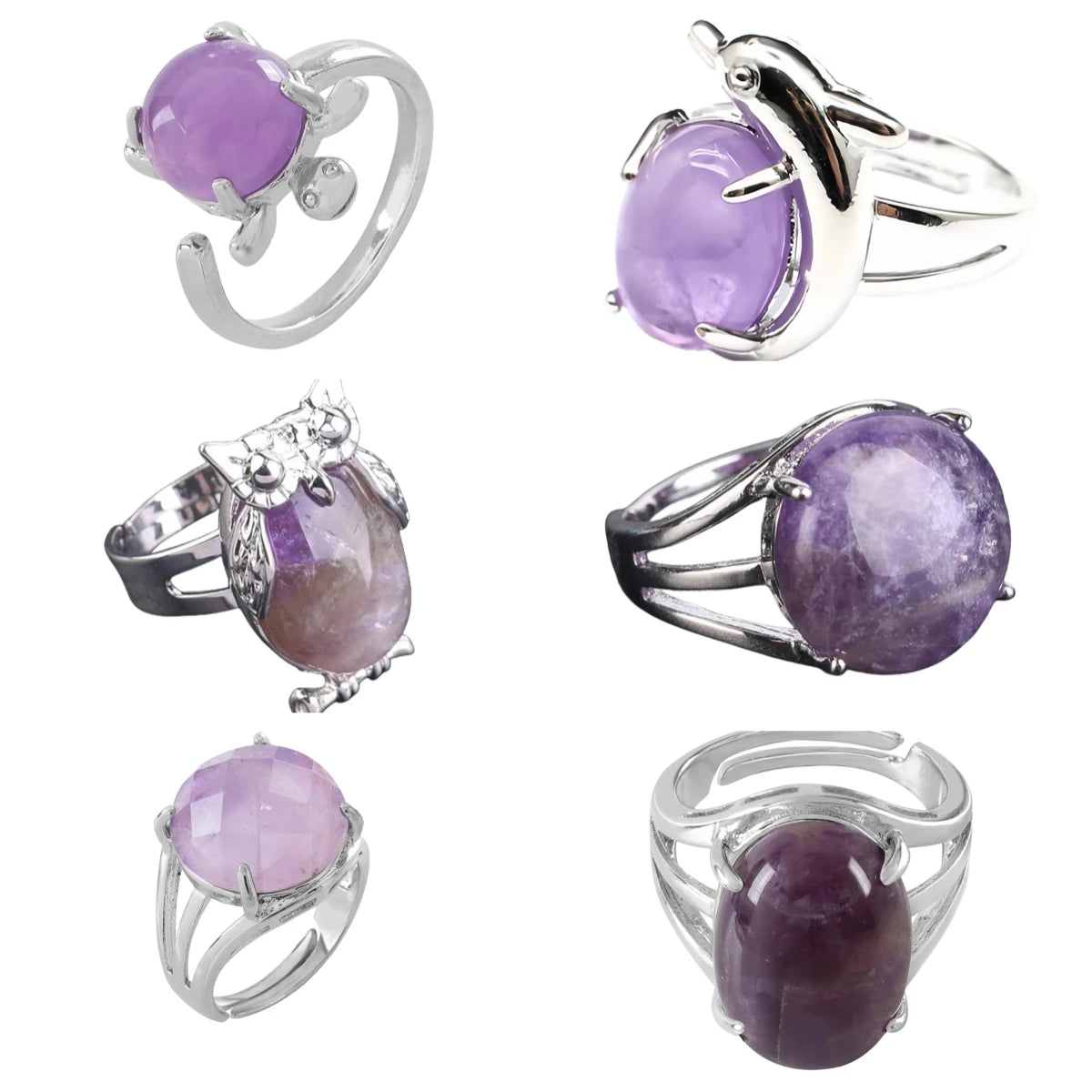 New Arrival Trendy Fine Jewelry Dainty Multi Shaped Natural Purple Amethyst Gemstone Ring for Women