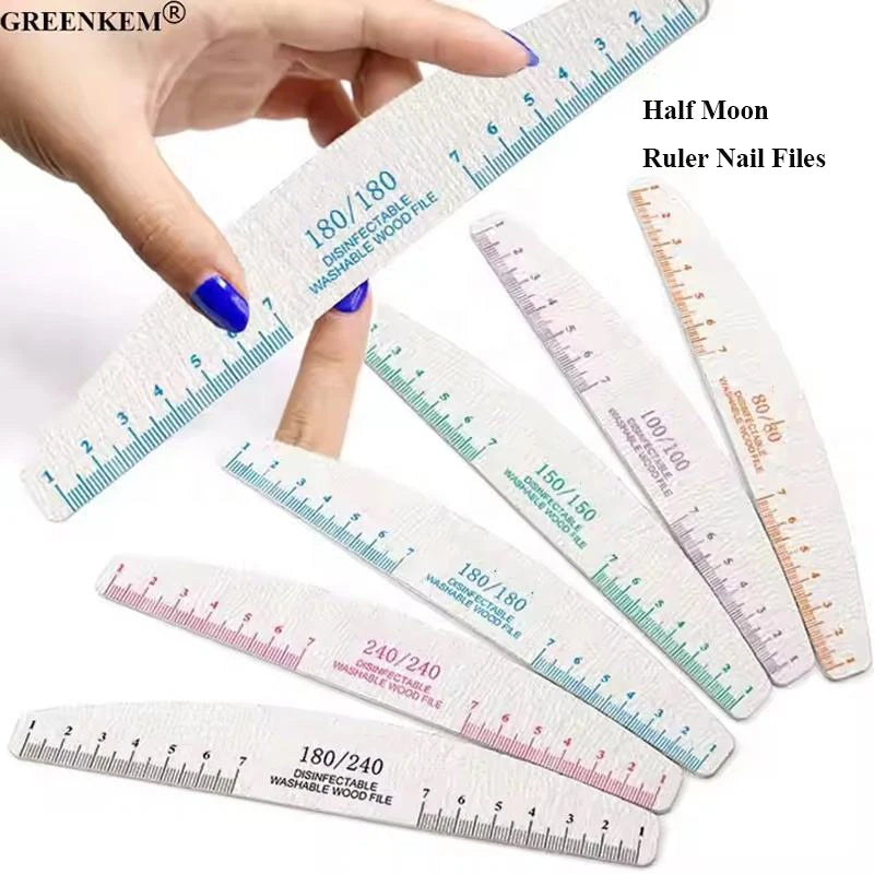 Professional Half Moon 80/100/150/180/240 Grit Ruler Nail Files Set Tool Emery Board Sanding File for Nail Salon Supplies