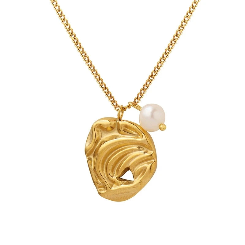 Wholesale Romantic Aerolite Freshwater Pearl Necklace Stainless Steel Sweater Chain Geometric Aerolite Pendant Necklaces Women