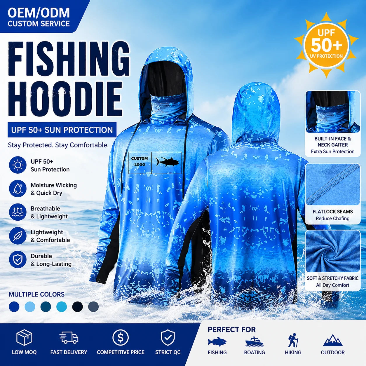 Custom Men Long Sleeve Performance Shirt Anti-UV Fishing Wear UPF 50 Fishing Hoodie Sun protection Clothes Mens Fishing Shirts