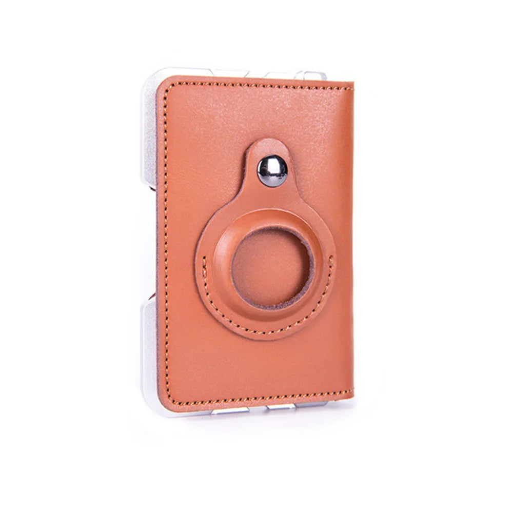 New Minimalist Wallet Slim Front Pocket RFID Blocking Leather Metal Wallets for Men with Airtag  Tracker Holder