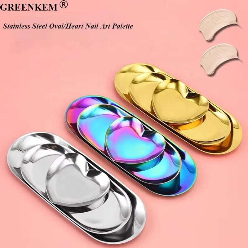 Custom Logo Stainless Steel Nail Art Painting Gel Palette Manicure Tool Nail Art Palette